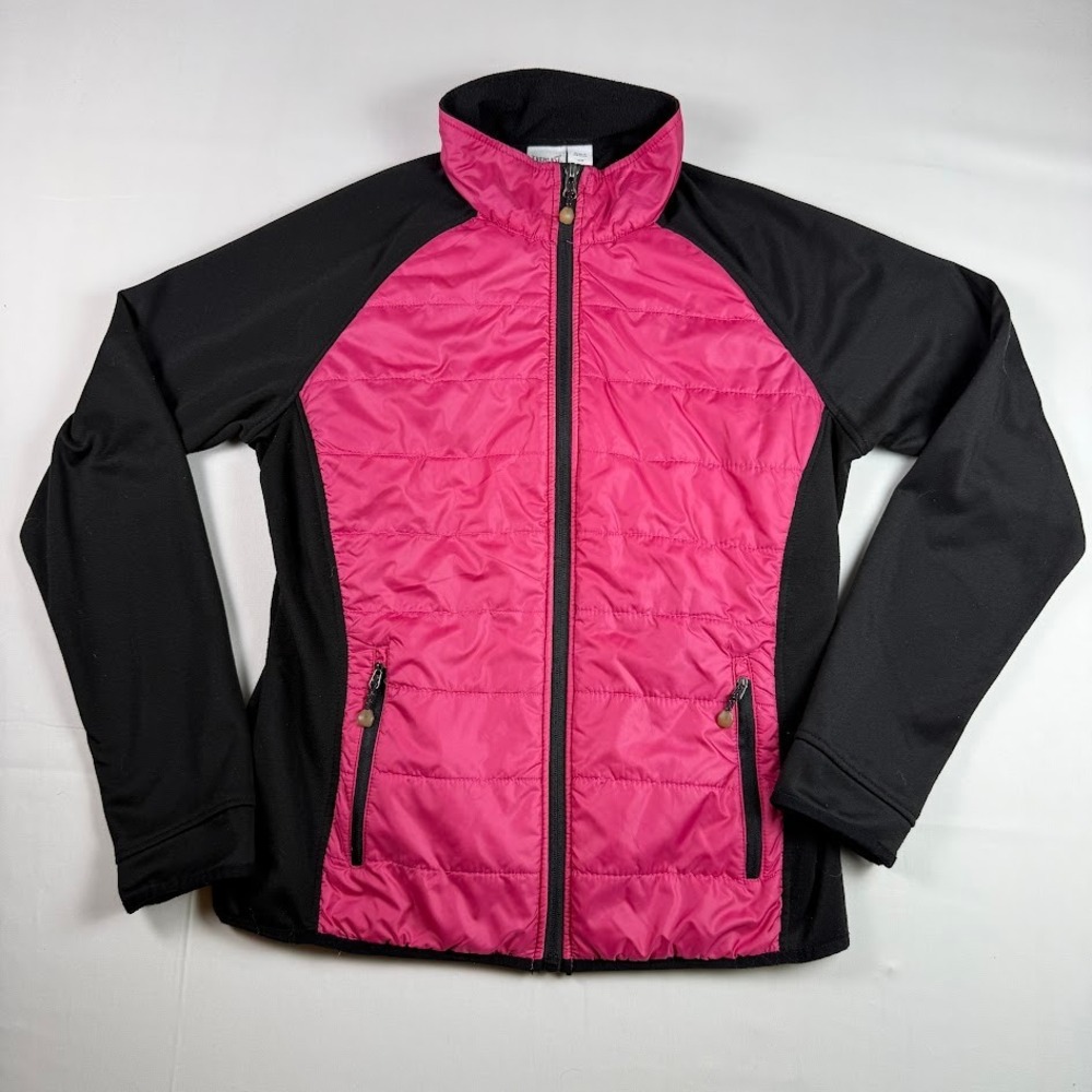 Everlast Womens Hybrid Quilted Puffer Jacket Pink Black Full Zip Size Medium